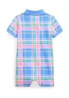 Baby Boys Plaid Printed Cotton Mesh Polo Shortall