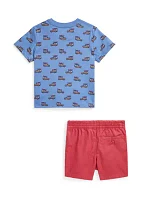 Baby Boys Car Printed Cotton T-Shirt & Chino Shorts Set