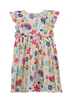 Baby Girls Border Floral Printed Pleated Dress