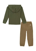 Toddler Boys Knit Hooded T-Shirt and Joggers Set