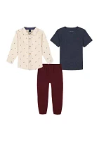 Toddler Boys 3 Piece Woven Shirt and Pants Set