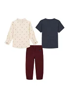 Toddler Boys 3 Piece Woven Shirt and Pants Set