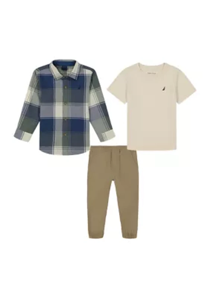 Toddler Boys Woven 3 Piece Shirt and Pants Set