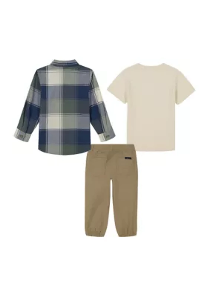 Toddler Boys Woven 3 Piece Shirt and Pants Set