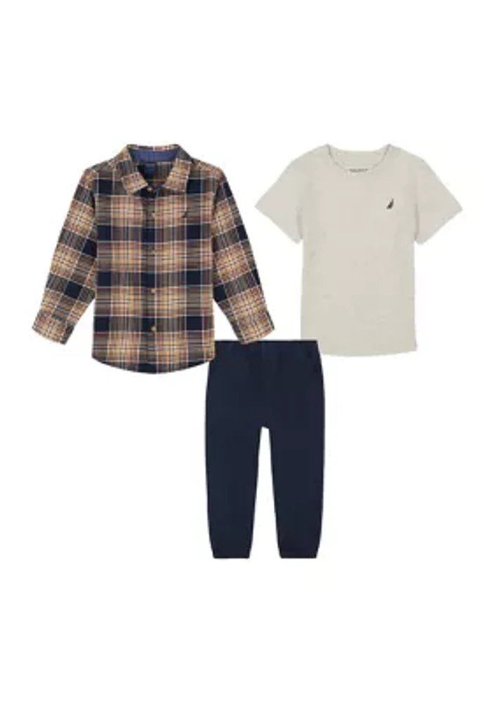 Toddler Boys 3 Piece Button Down Shirt and Pants Set