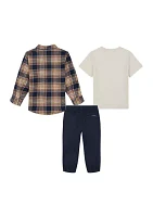 Toddler Boys 3 Piece Button Down Shirt and Pants Set