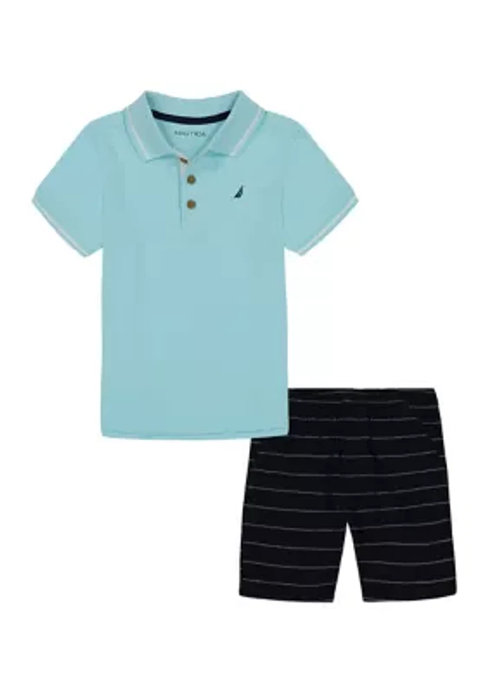 Toddler Boys Nautical 2 Piece Polo Shirt and Woven Shorts Set