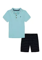 Toddler Boys Nautical 2 Piece Polo Shirt and Woven Shorts Set