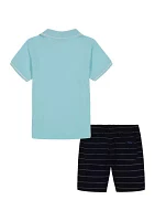 Toddler Boys Nautical 2 Piece Polo Shirt and Woven Shorts Set