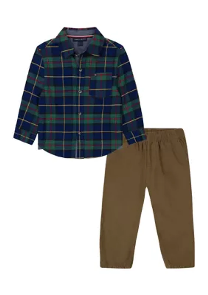 Toddler Boys Printed Woven Shirt and Joggers Set