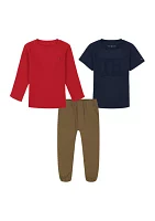 Toddler Boys 3 Piece Woven Shirt and Joggers Set