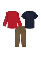 Toddler Boys 3 Piece Woven Shirt and Joggers Set