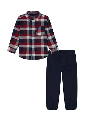 Toddler Boys Printed Woven Shirt and Joggers Set