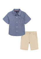 Toddler Boys Button Down Shirt and Shorts Set