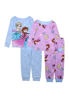 Toddler Girls Elsa and Anna 4 Piece Printed Pajama Set