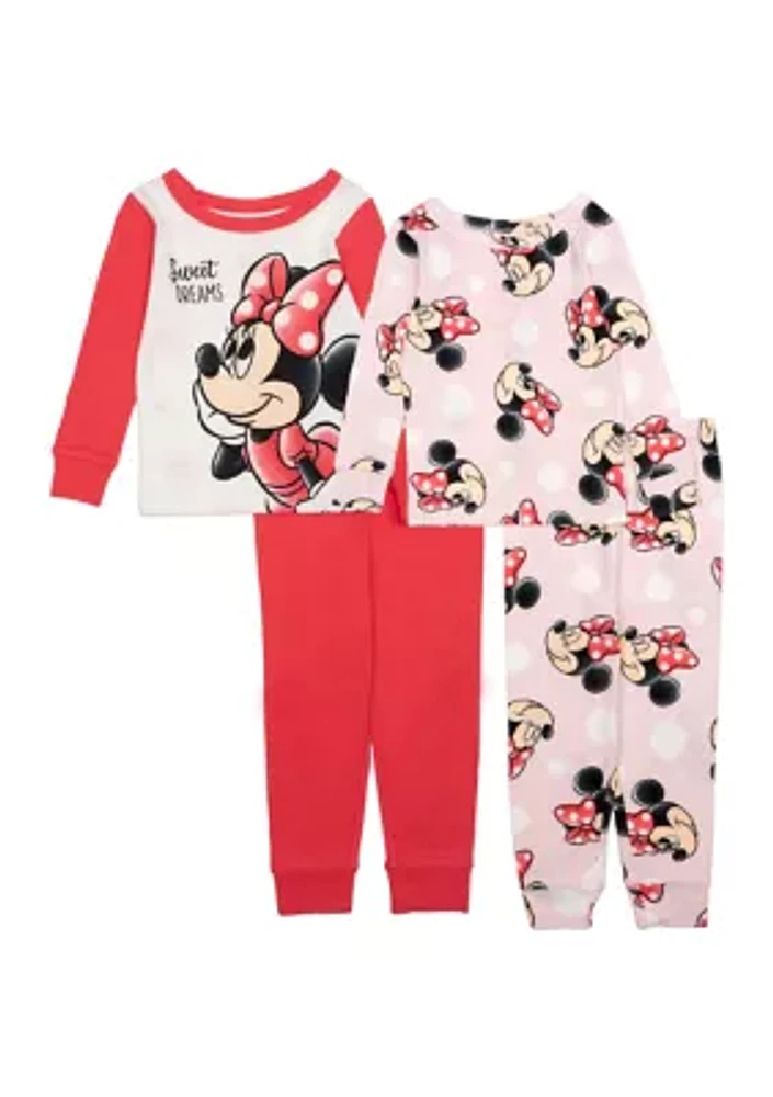 Toddler Girls Minnie More Dots 4 Piece Printed Pajama Set