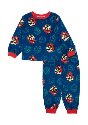 Toddler Boys Mario Printed Fleece 2 Piece Pajama Set