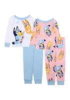 Toddler Girls Printed 4 Piece Pajama Set