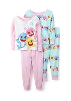 Toddler Girls Cute Sharks 4 Piece Printed Pajama Set