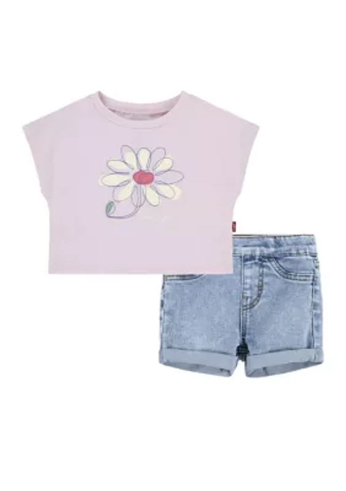 Baby Girls Floral Graphic T-Shirt and Denim Shorts Set