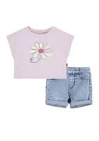 Baby Girls Floral Graphic T-Shirt and Denim Shorts Set