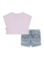 Baby Girls Floral Graphic T-Shirt and Denim Shorts Set