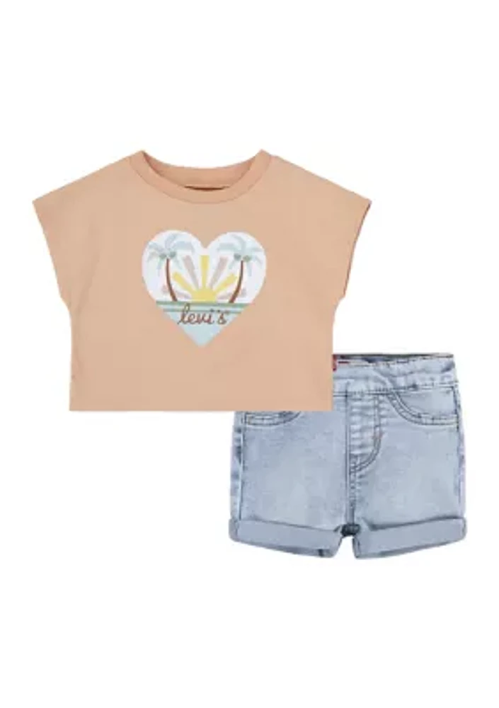 Baby Girls Short Sleeve Palm T-Shirt and Shorts Set