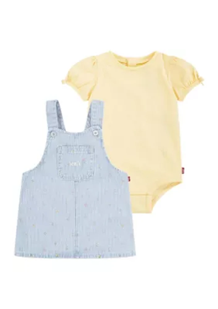 Baby Girls Short Puff Sleeve Bodysuit and Skirtall Set