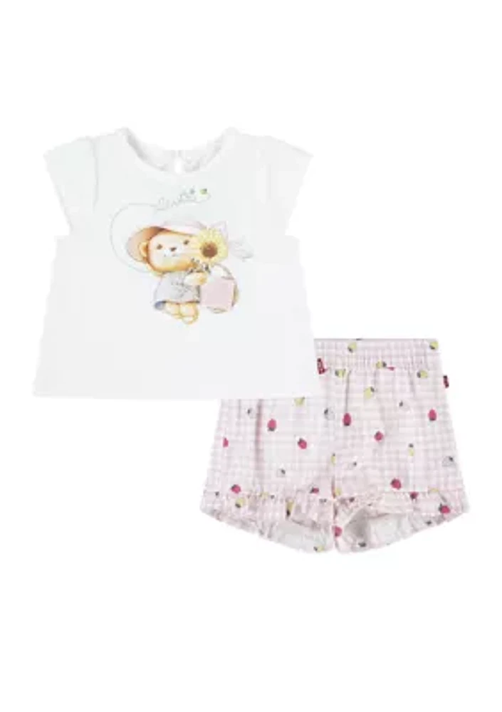 Baby Girls Graphic T-Shirt and Printed Shorts Set