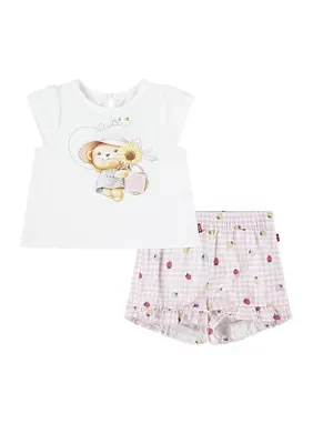 Baby Girls Graphic T-Shirt and Printed Shorts Set