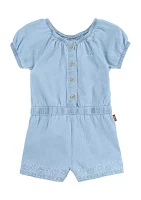 Baby Girls Puff Sleeve Denim Romper