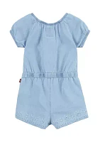 Baby Girls Puff Sleeve Denim Romper