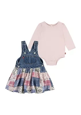 Baby Girls Printed Denim Skirtall and Bodysuit Set