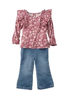 Baby Girls Floral Printed Top and Pants Set