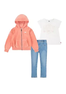 Toddler Girls Denim Pants and Full Zip Hoodie Set