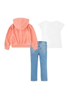 Toddler Girls Denim Pants and Full Zip Hoodie Set