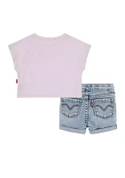 Toddler Girls Floral Graphic T-Shirt and Denim Shorts Set