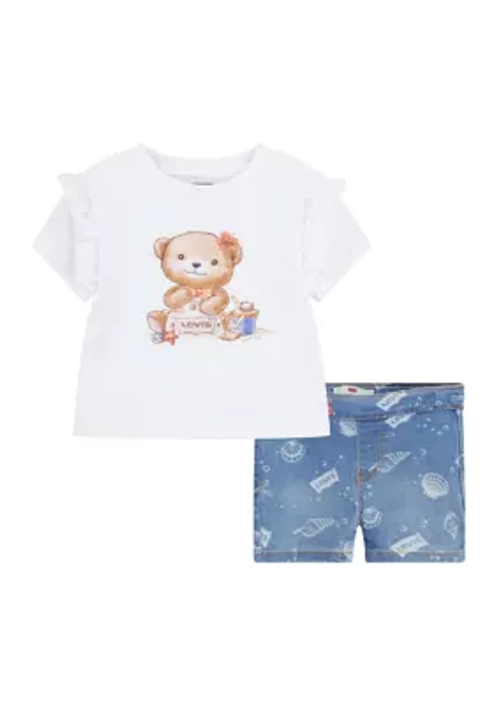 Toddler Girls Ruffle Sleeve T-Shirt and Shorts Set