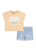 Toddler Girls Short Sleeve Palm Graphic T-Shirt and Shorts Set