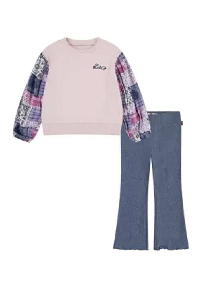 Toddler Girls Crew Neck T-Shirt and Flared Pants