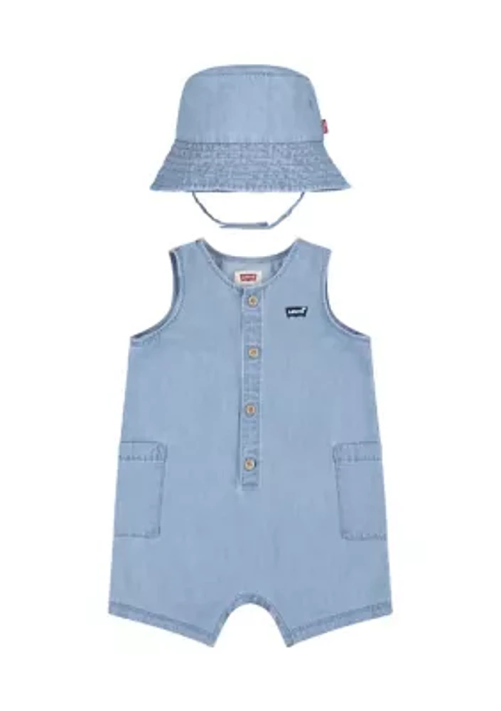 Baby Boys Denim Romper with Bucket Hat