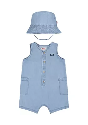 Baby Boys Denim Romper with Bucket Hat