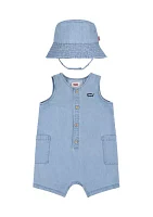 Baby Boys Denim Romper with Bucket Hat