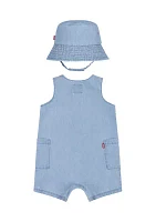 Baby Boys Denim Romper with Bucket Hat