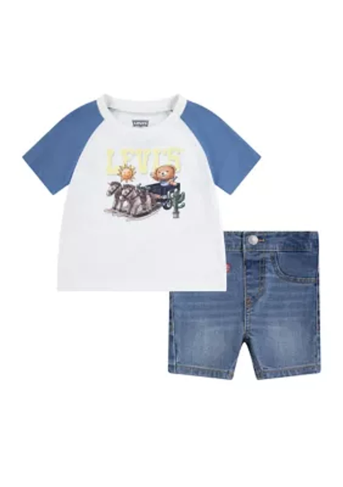 Baby Boys Graphic T-Shirt and Denim Shorts Set