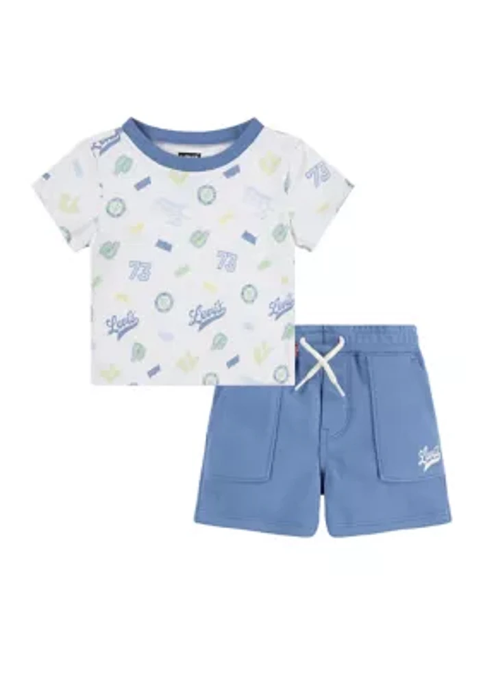 Baby Boys Allover Printed Badges T-Shirt and Shorts Set