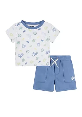 Baby Boys Allover Printed Badges T-Shirt and Shorts Set