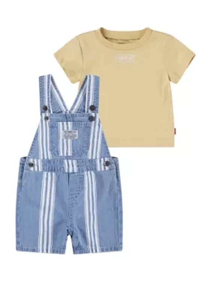 Baby Boys Striped Indigo Shortall and T-Shirt Set