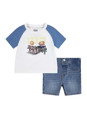 Toddler Boys Graphic T-Shirt and Denim Shorts Set