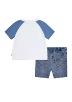 Toddler Boys Graphic T-Shirt and Denim Shorts Set